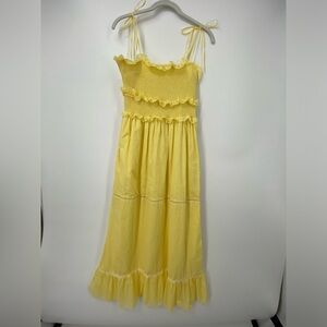 Kisuii Luna Smocked Dress Sun Yellow Womens Size Small‎